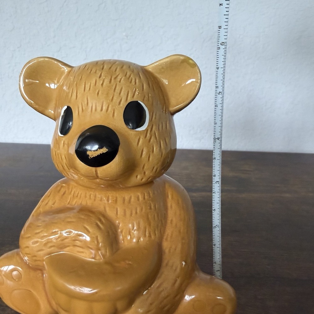 Vintage Ceramic Teddy Bear Honey Pot Jar with Removable Head And Honey Dipper - Picture 5 of 5